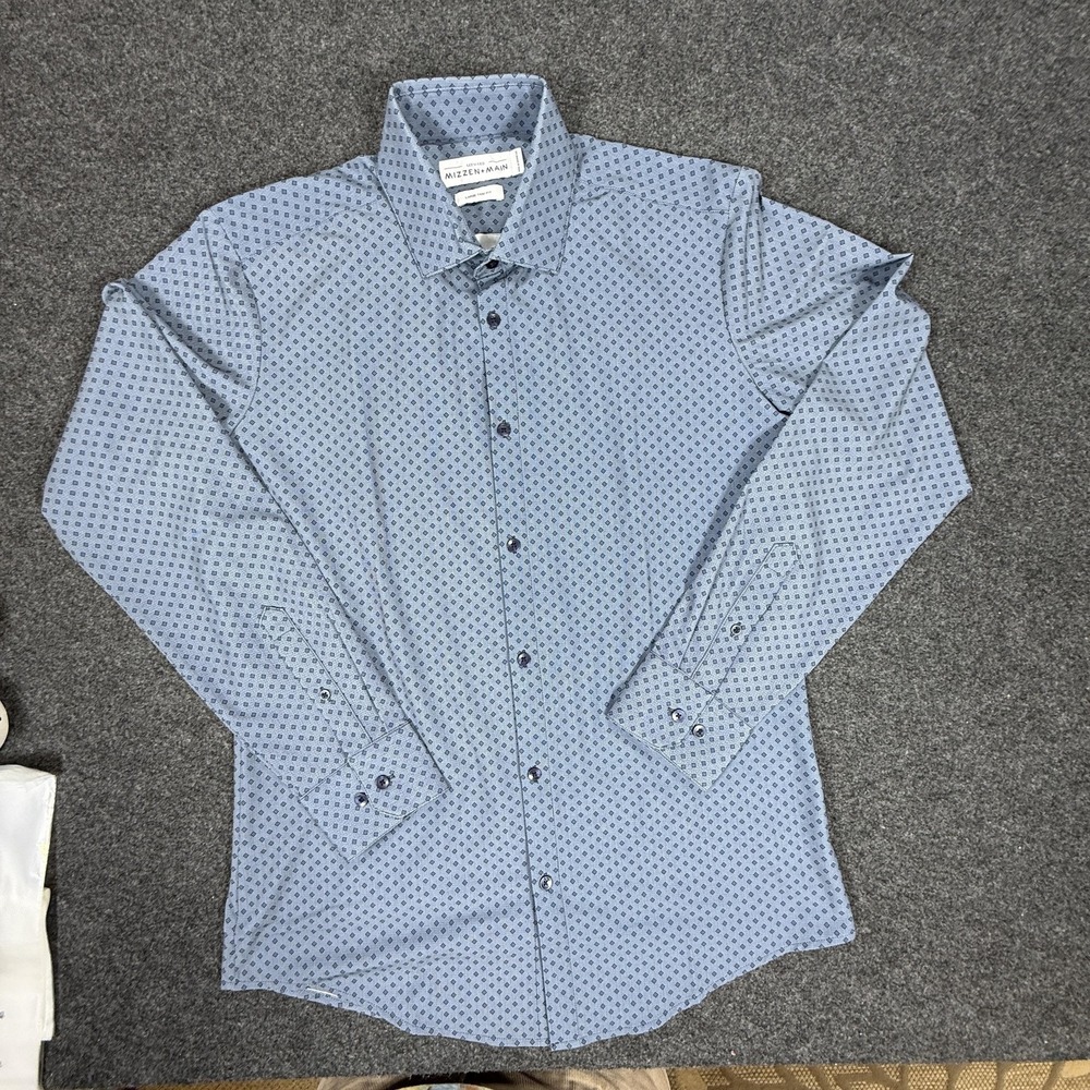 Mizzen+Main Blue Patterned Dress Shirt